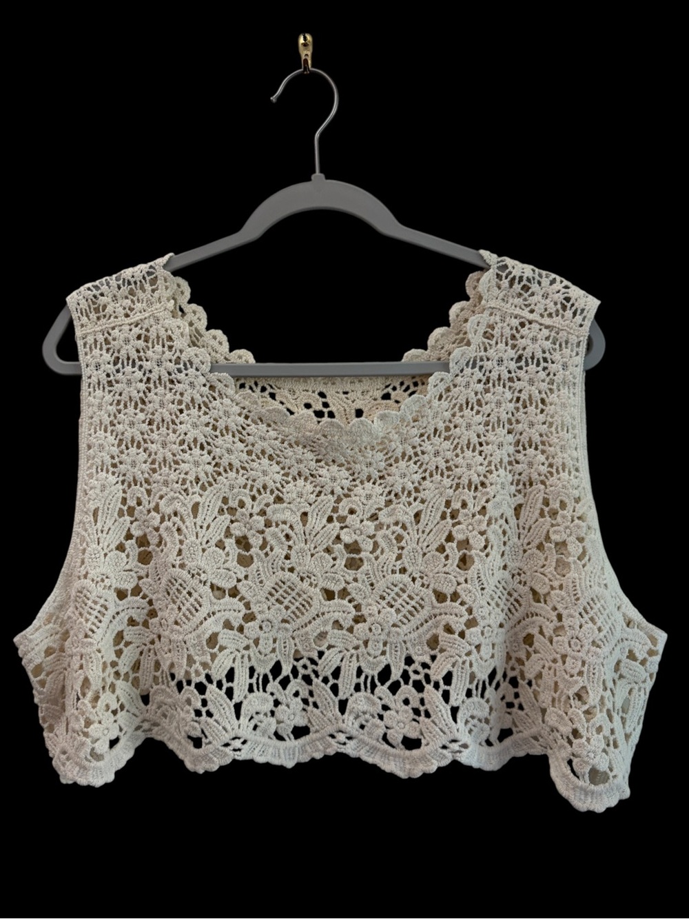 Boho Festival Sheer Crochet Lace 100% Cotton Cream Crop Top OS Country Cowgirl